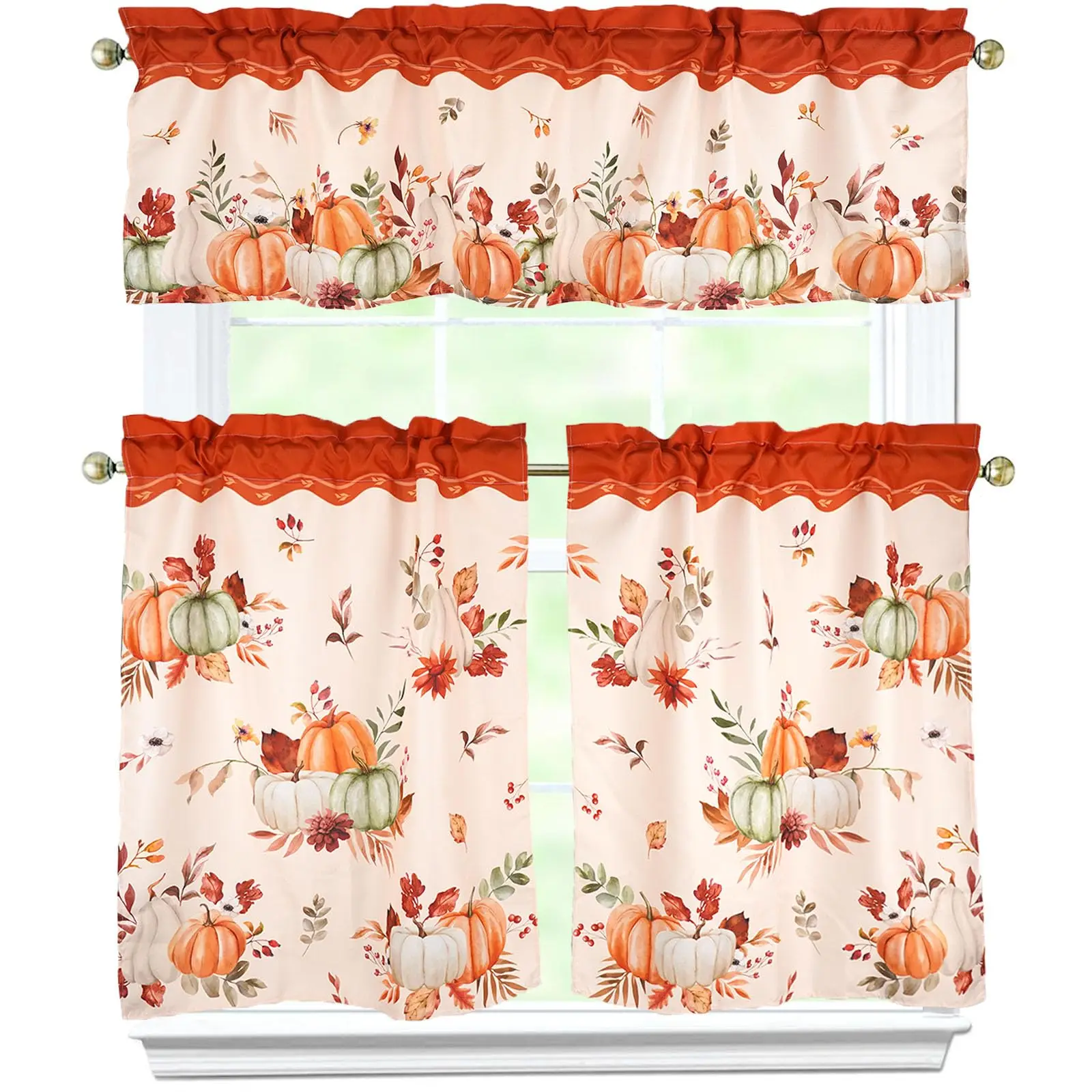 Fall Pumpkin Thanksgiving Kitchen Curtains Light Filtering Rod Pocket Valances Autumn Window Home Decor