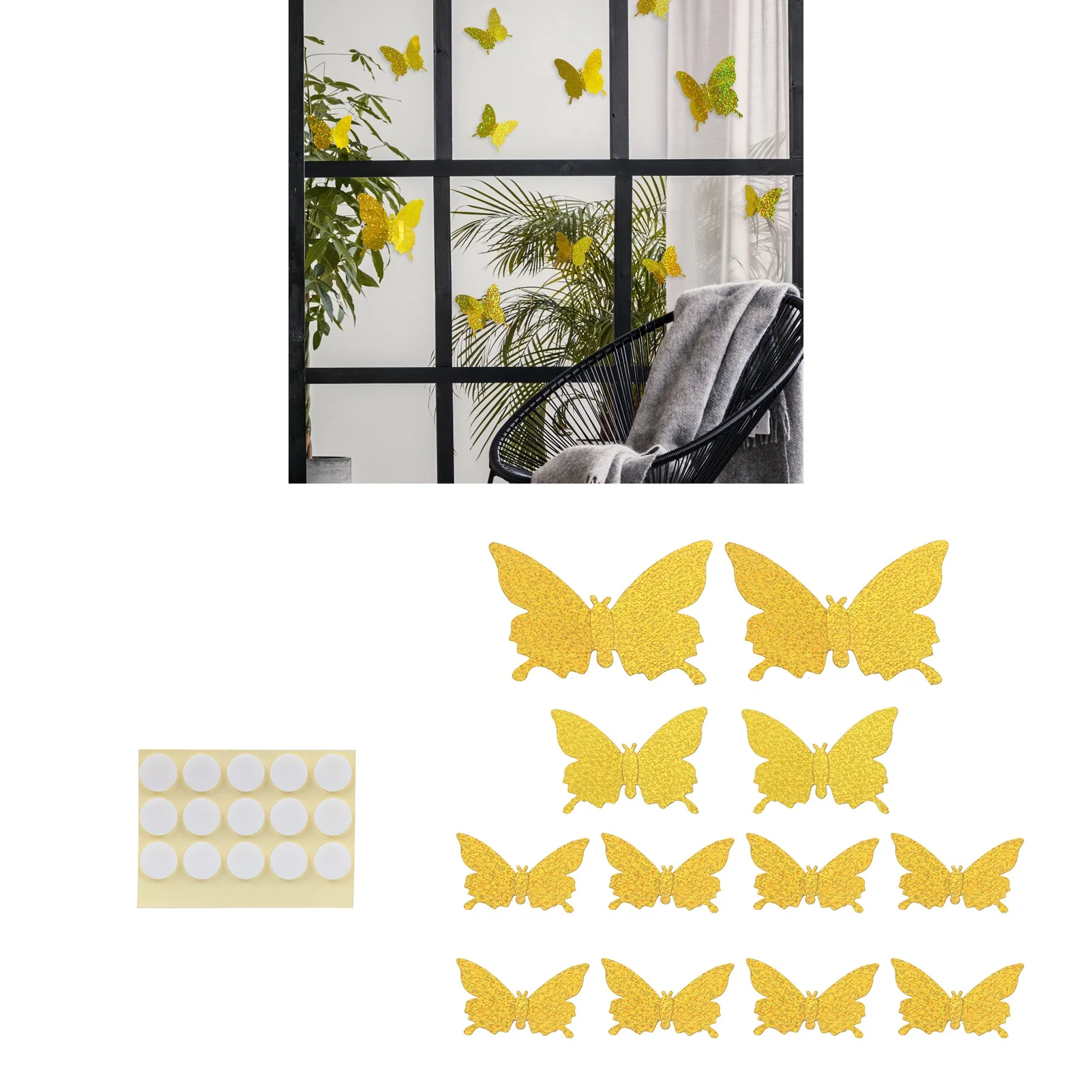 12Pcs/Set 3‑Dimensional Sticker Simulation Flash Wallpaper Living Room Wedding Wall Art For HomeShiny Gold