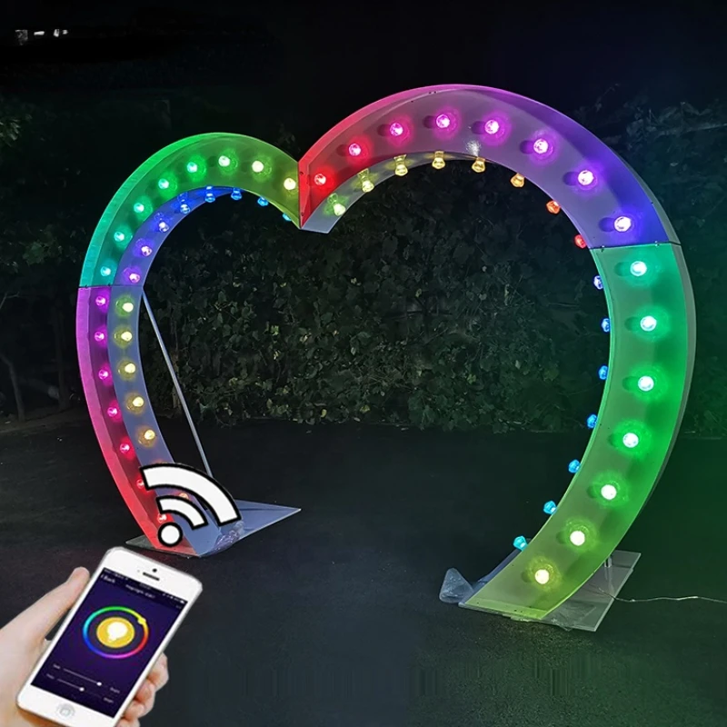 2024 Giant led lighted white metal frame heart shaped arches for wedding props