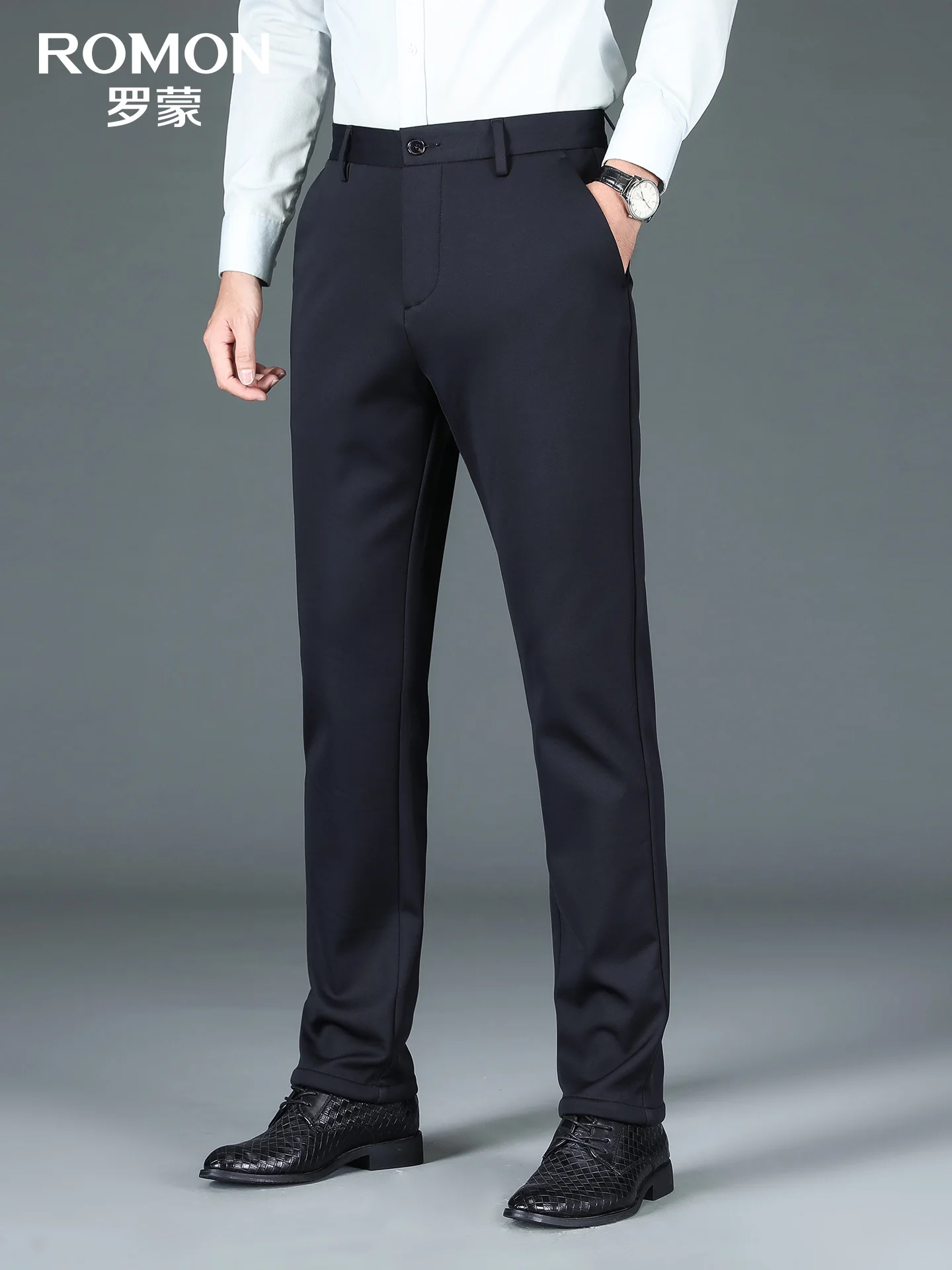 Romon Men's Casual Straight Leg Pants High Elasticity Anti-Wrinkle Business Casual Versatile Long Trousers Autumn New Style