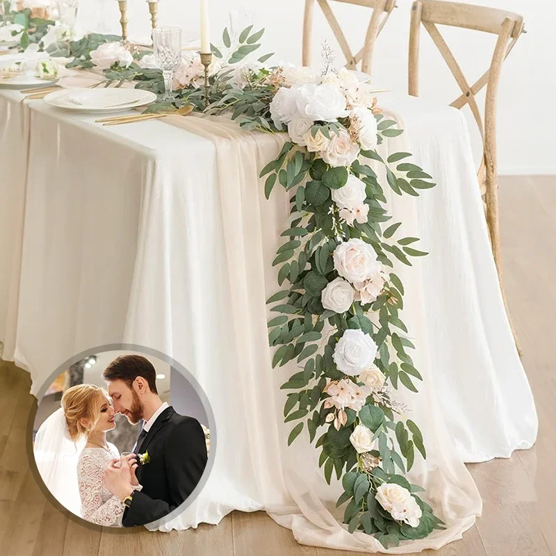 

6FT/1.8M Wedding Decoration Garland Artificial Eucalyptus Wreath Wedding Table Centerpiece for Bridal Shower Birthday Party Deco