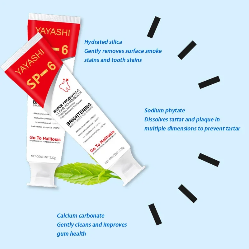 Dentifrice probiotique blanchissant les dents SP-6, élimine la plaque dentaire, blanchiment des dents SAF, hygiène buccale propre, haleine fraîche, 120g