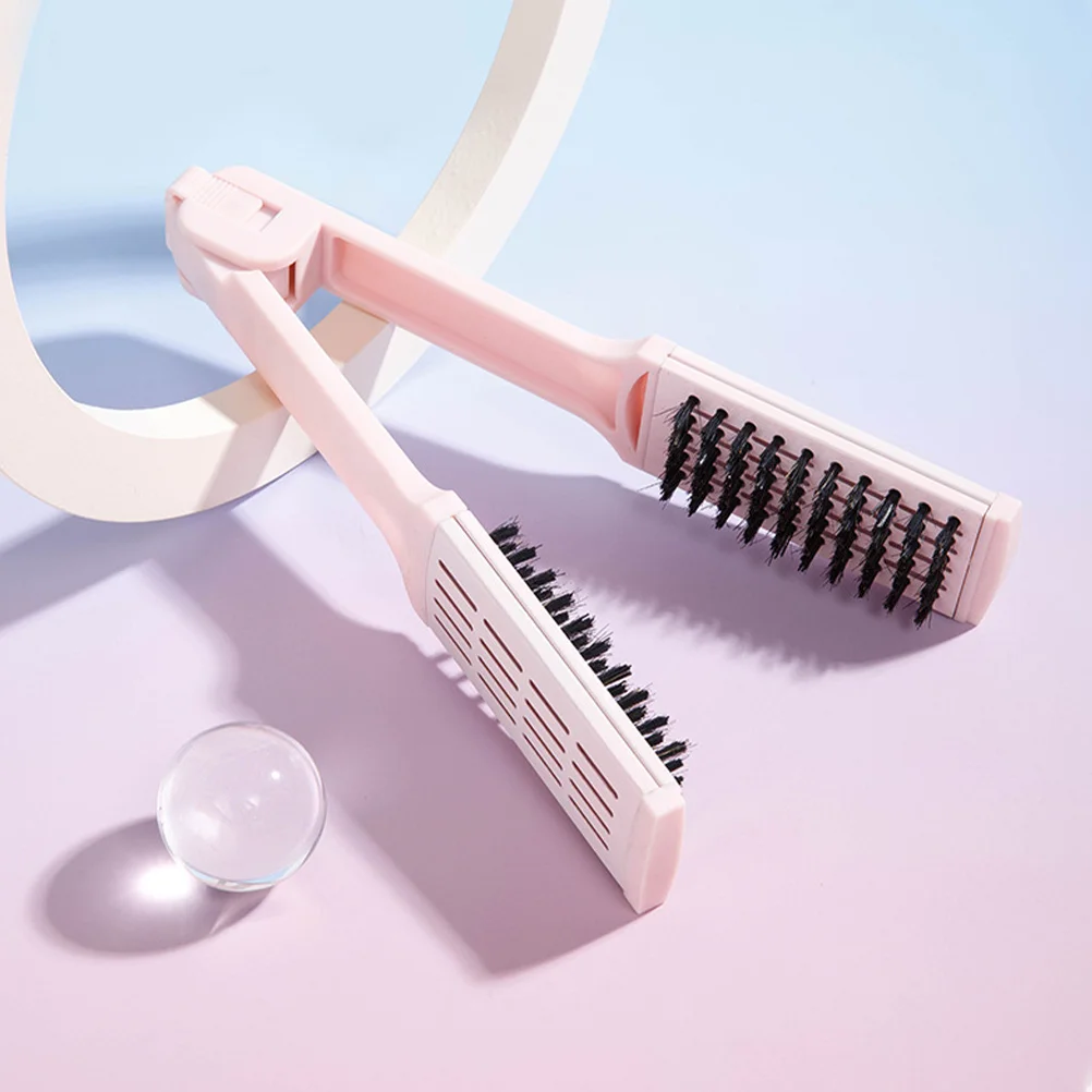 مشط تمليس الشعر على شكل حرف V أداة تصفيف للنساء فرشاة سفر محمولة قابلة للطي ذات استخدام مزدوج مشط ساخن للشعر المستعار المجعد
