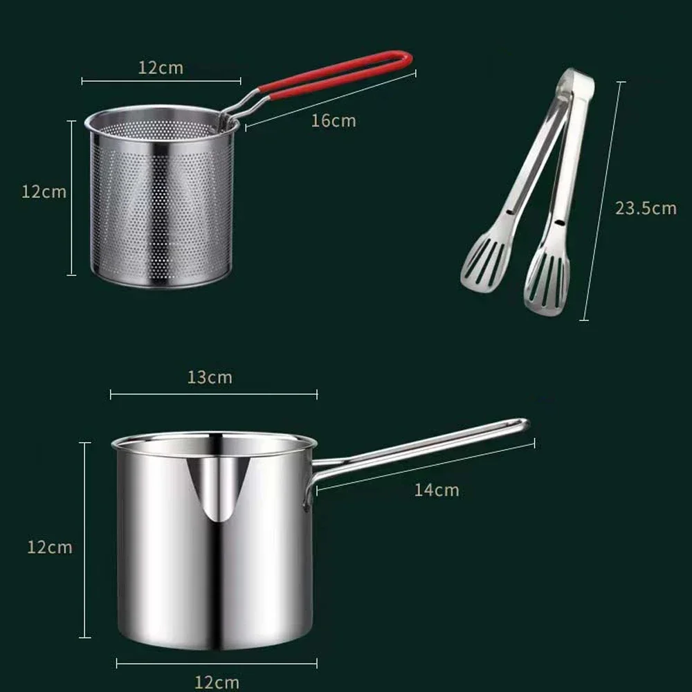 2 in 1 Strainer Deep Fryer Kitchen Frying Pot with Strainer Stainless Steel Fry Chicken Pan Cooking Tools Oil Strainer Container