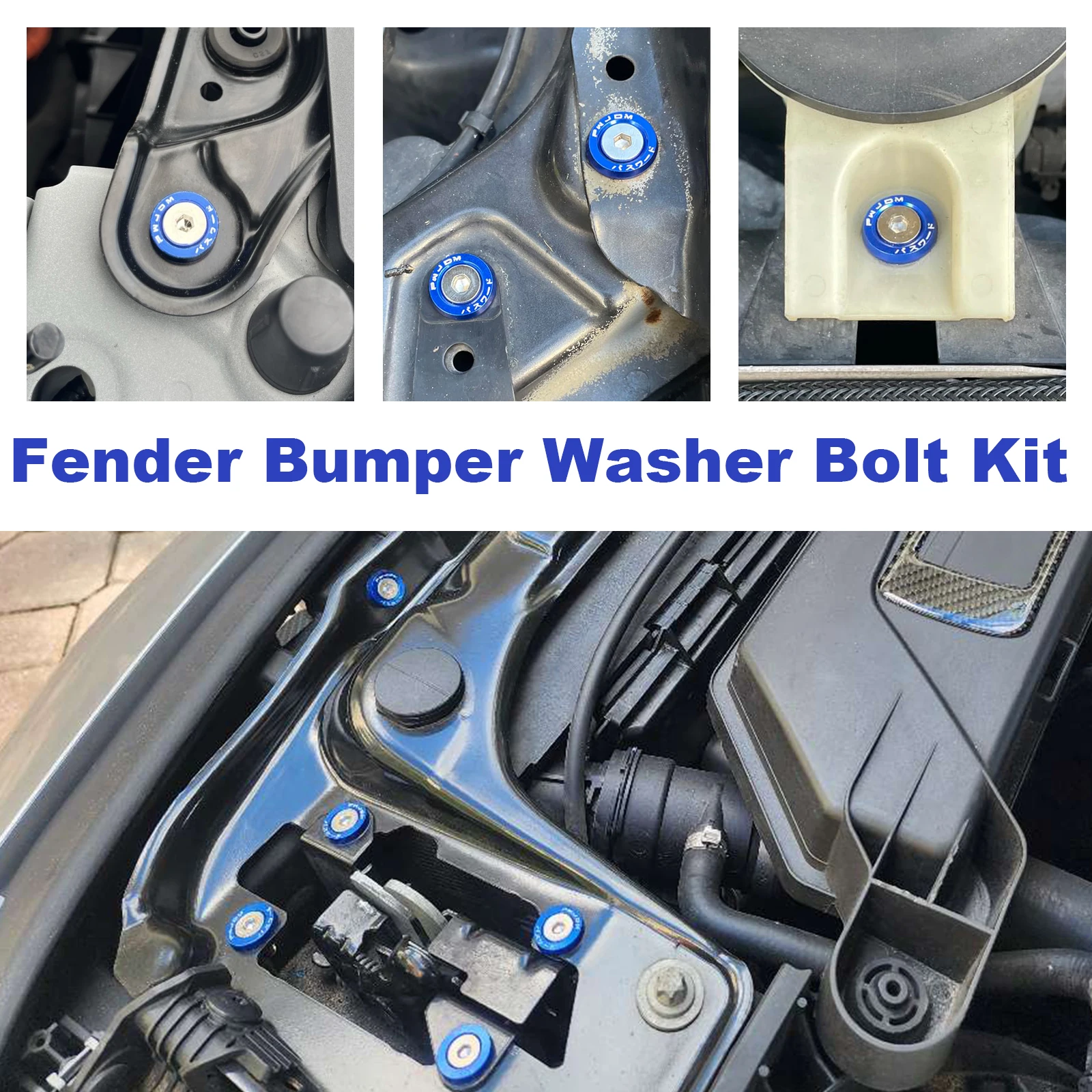 40pc Bumper Fender Washers and Bolt Aluminum M6 JDM Car Engine Bay Screw Dress Up Kit Fasteners For Honda Nissan BMW Subaru Blue