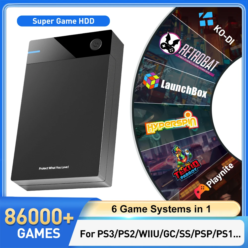 12TB Gaming HDD with Hyperspin Launchbox Retrobat Playnite with 86000+ Retro Video Games Super Console for PS3/PS2/PS/WII/WIIU