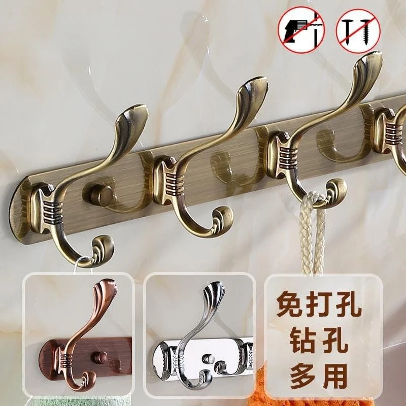 Non Punching European Style Stainless Steel Clothes Hook Wall Door Back Row Clothes Hook Wall Top Hat Hooks Wall Hanging