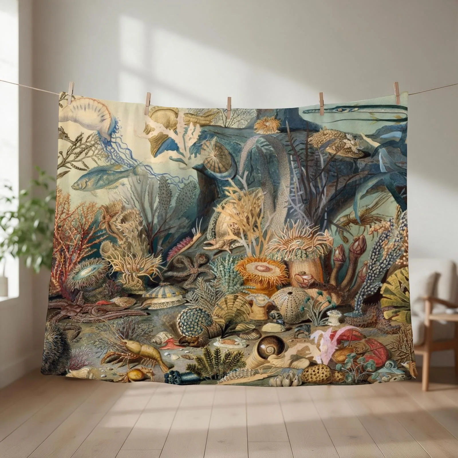 Ocean Life, Artistic Ocean Art, Diver Enthusiast-Scuba Diving Throw Blanket couch cozy soft plush fuzzy picnic outdoor blanket