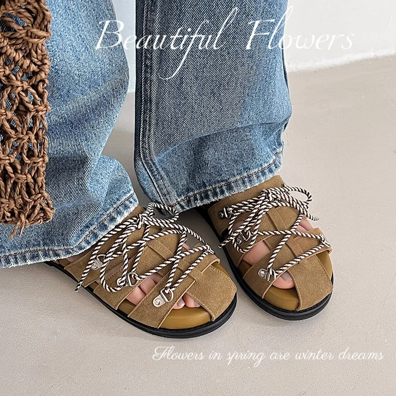 

2026 spring summer women sandals natural leather plus size 22-25cm cowhide/cow suede+sheepskin+pigskin cross-strap women shoes