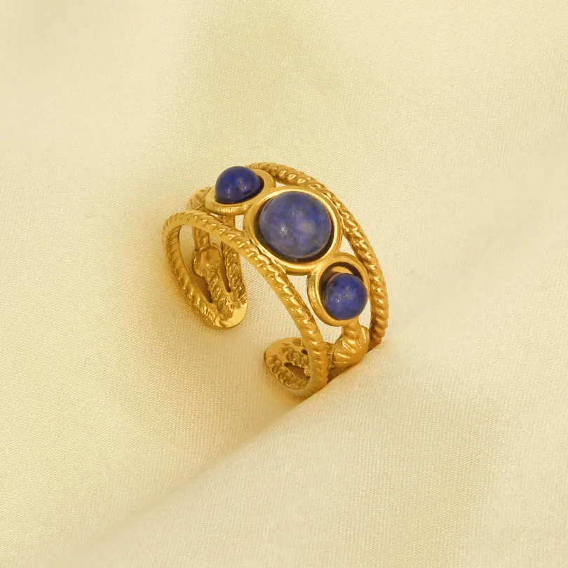 3 stücke Edelstahl Offene Einstellbare Ring Trend Gold Farbe Dunkelblau Opal Ringe Für Frauen Natürliche Stein Nette Ästhetische schmuck