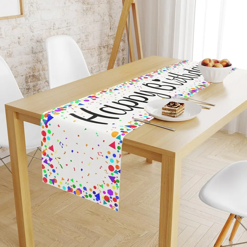 Happy Birthday Linen Table Runner Birthday Table Decoration Confetti Dot Celebrate Birthday Table Runners Party Decorations