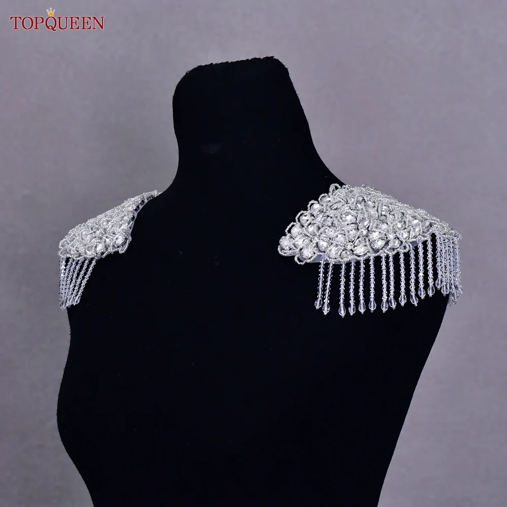 TOPQUEEN SP62 Graceful Handmade Shoulder Jewelry Tassel Rhinestones Epaulettes Clothing Accessories Clothes Patches