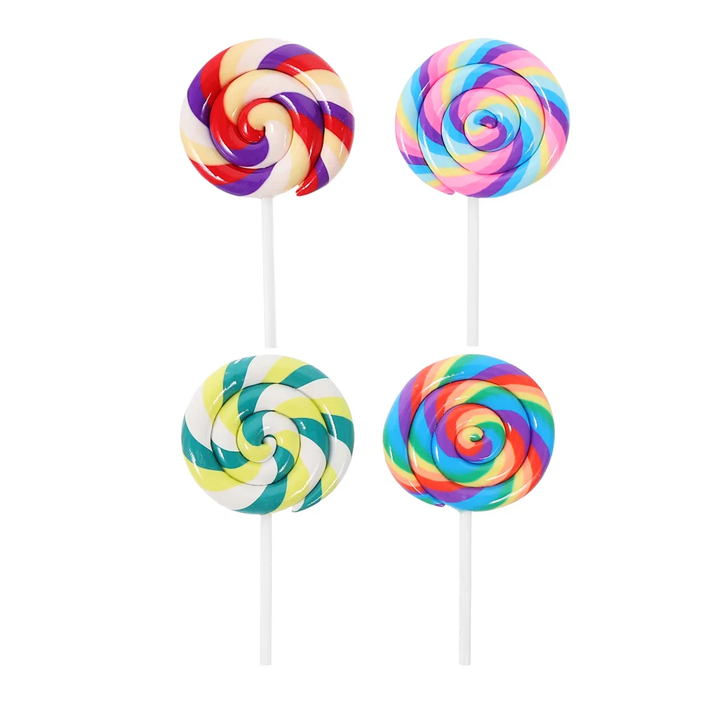 

4pcs Realistic Fake Lollipops Colorful Polymer Clay Swirl Candy Props For Birthday Party Decoration Photography Decorative