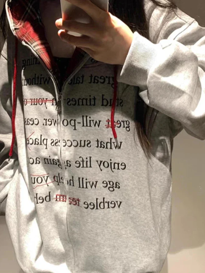 신상 여성 후드티 캐주얼 단색 레트로 롱 가디건 한국 스타일 아우터웨어 지퍼 루즈핏