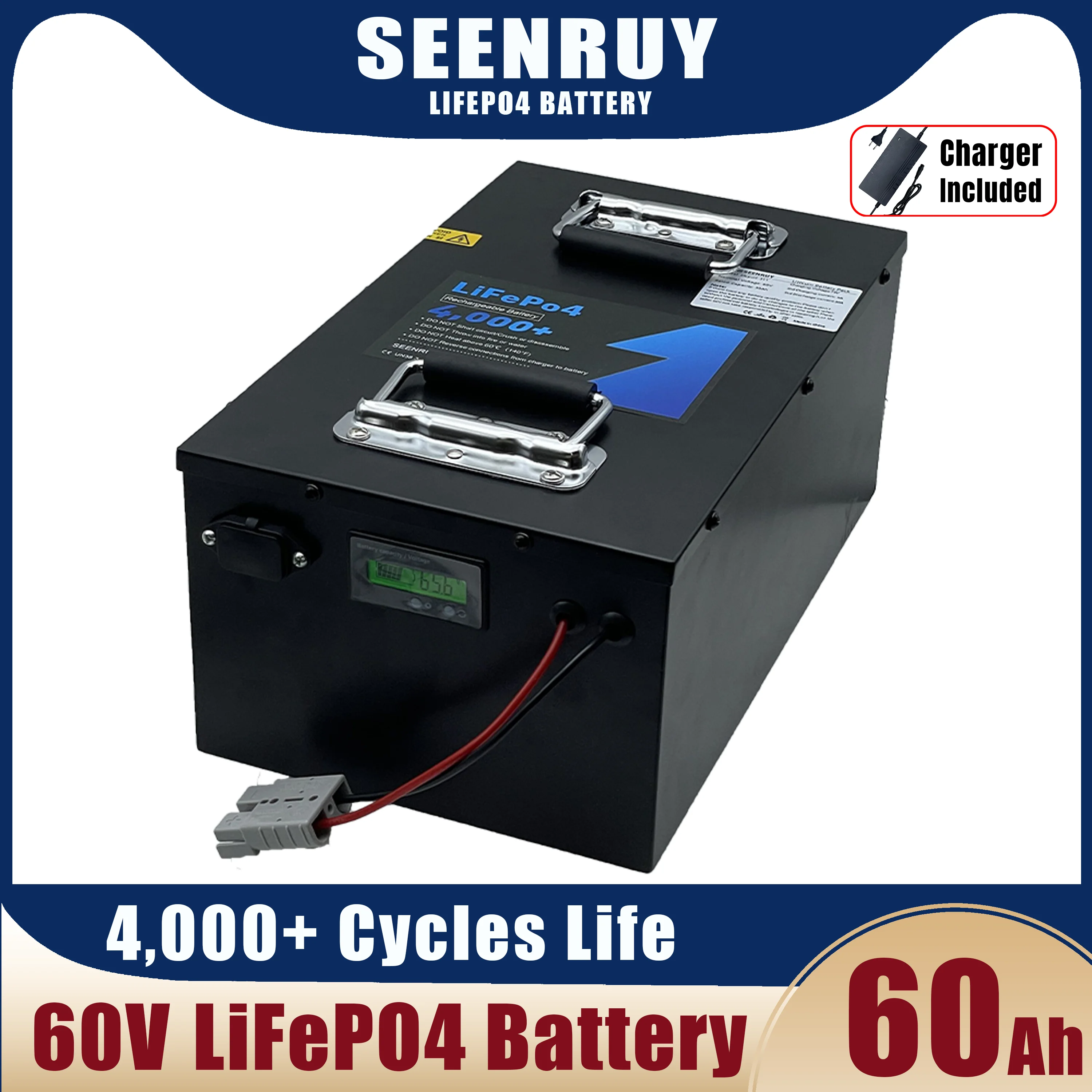 60V 60Ah LiFePO4 Battery Pack Optional 80A Bluetooth BMS for EV RV Elecrtic  3kw Motor  Lead Acid Replacement + 10A Charger