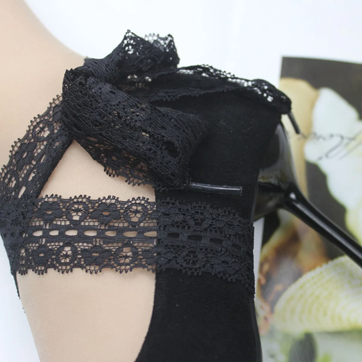 

1 пара эластичных шнурков с черной кружевной лентой и цветочным узором, украшение для шнурков, прочные шнурки из полиэстера премиум-класса