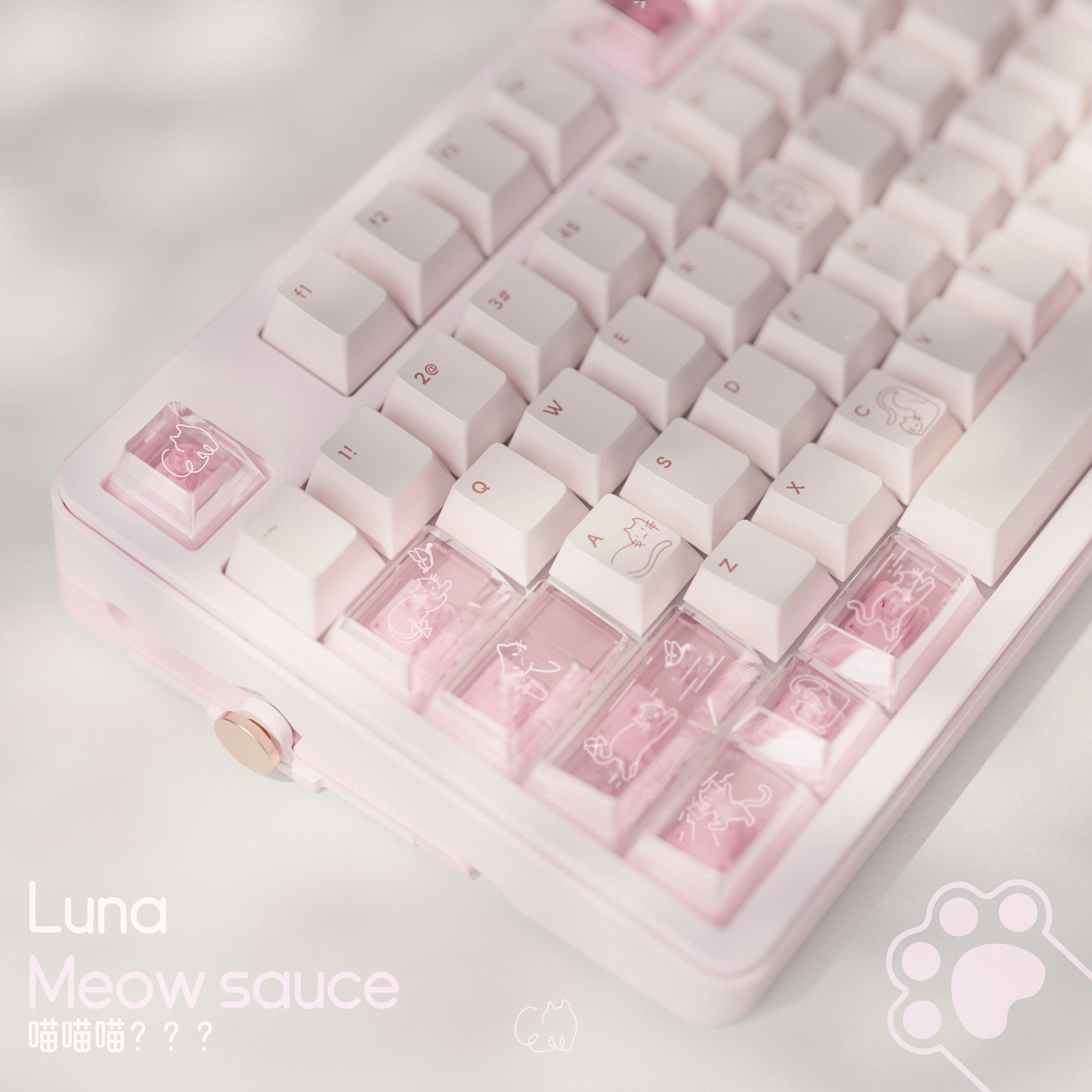 Leuke Jelly Cat Thema Keycaps 140 toetsen PBT + PC Keycaps Roze Kersenprofiel Aangepaste Key Caps voor mechanisch toetsenbord Geschenken PC Gamer