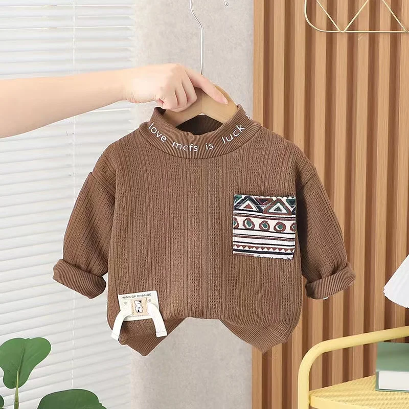 

Children's Clothing Children's Plush Sweater Boys Autumn And Winter Fashionable Round Neck Bottom Shirt 2024 New Baby Winter Top