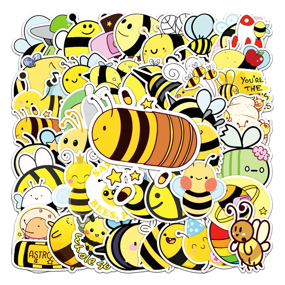 

51pcs Bee Happy Stickers For Laptop Notebooks Phone Stationery Bees Sticker Pack Scrapbooking Material Craft Supplies Vintage