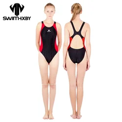 HXBY High Quality One Piece Triangle Racing Competition Waterproof Chlorine Resistant Women Swimwear Plus Size Bathing Swimsuits