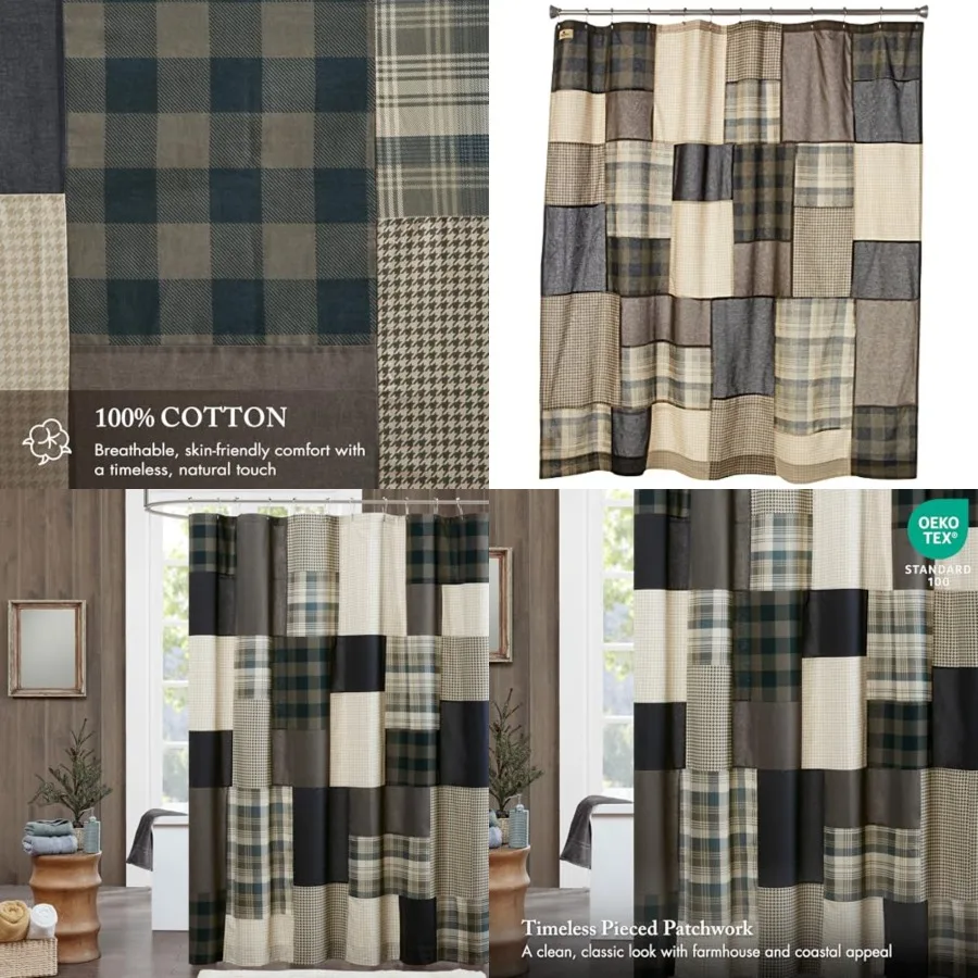 

Woolrich Winter Hills 100 Cotton Shower Curtain, Cabin Lodge Plaid Pieced Design, Farmhouse Bathroom Decor, Machine Washable, F