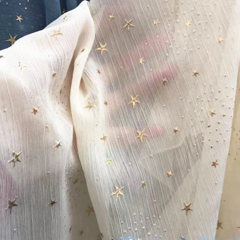 Lightweight Stars Pattern Bronzed Crepe Chiffon Fabric Cloth Material for Sewing Dress,Blue,White,Pink,Red,By the Meter