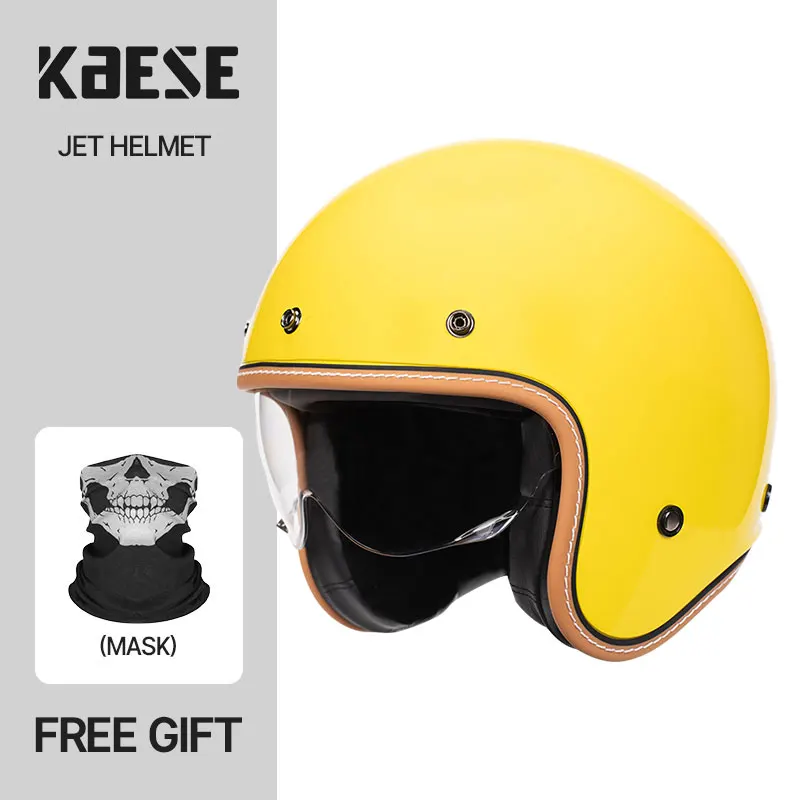 

2024 Lemon Yellow Motorbike Helmet Retro Scooter Jet Open Face Four Season Helmet Moto Bicycle Riding Capacete casco de moto