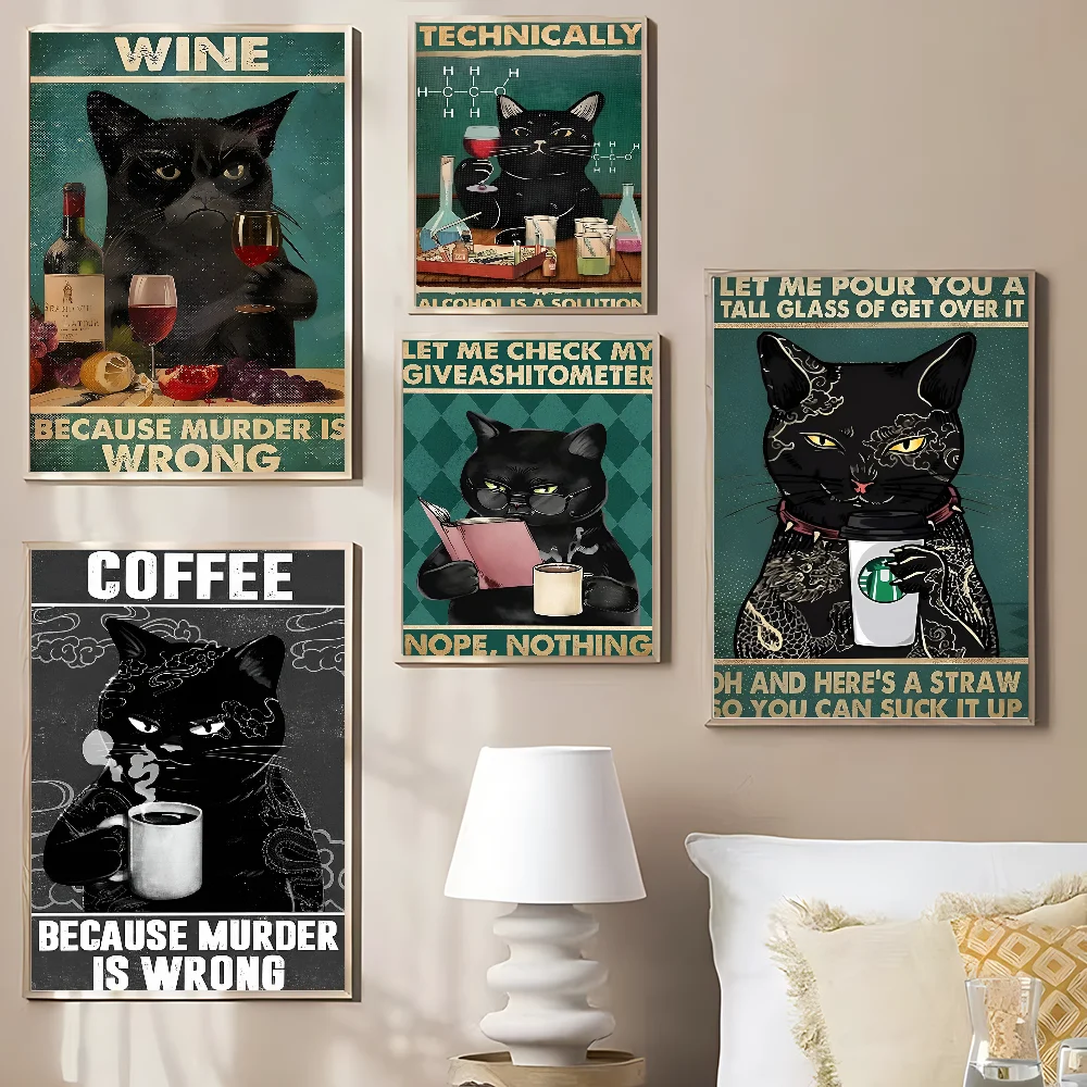 

Black Drink Cat Vintage DIY Wall Tapestry Hippie Flower Wall Carpets Dorm Decor Wall Art Decor