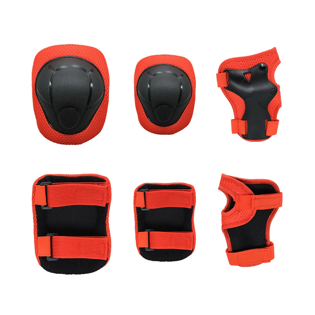 

6PCS Knee Pads Set Strong Polyester Foam Wrist Guards Hand Guard Roller Cycling Bikes Skateboard Skating Riding Red