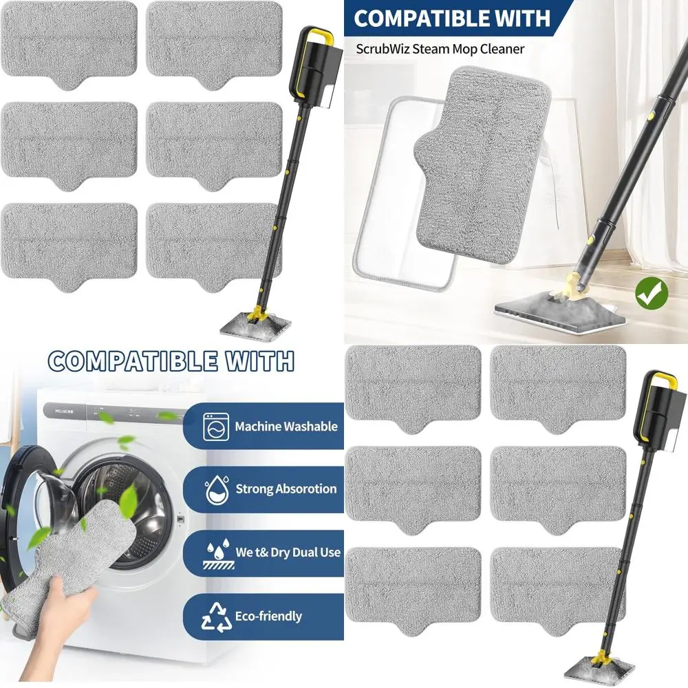 

6-Pack Washable Reusable Microfiber Steam Mop Pads for ScrubWiz & LABIGO - Compatible for Floor and Carpet Cleaning