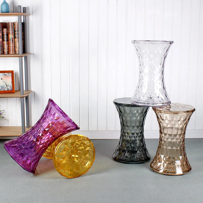 

Simple Shoe Changing Stool Acrylic Personalized Plastic Outdoor Transparent Round Stool Nordic Design Crystal Diamond Stool