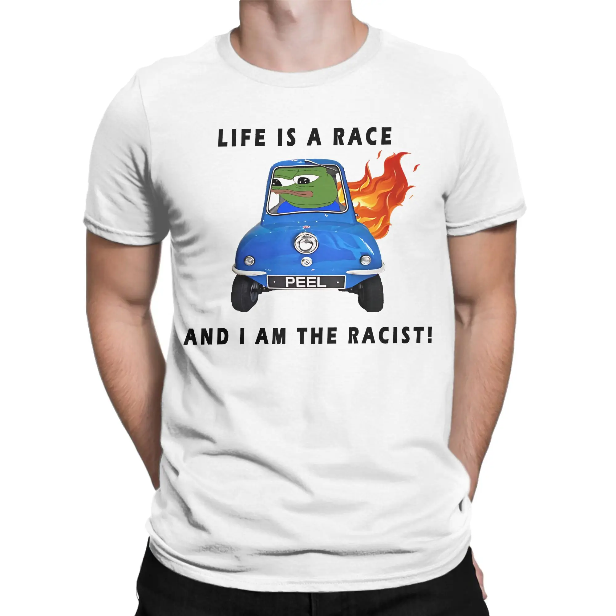الرجال النساء المطبوعة الحياة سباق، وأنا العنصرية بيبس الضفدع تي شيرت 100% القطن الضفدع مضحك ميمي تي شيرت الملابس #4