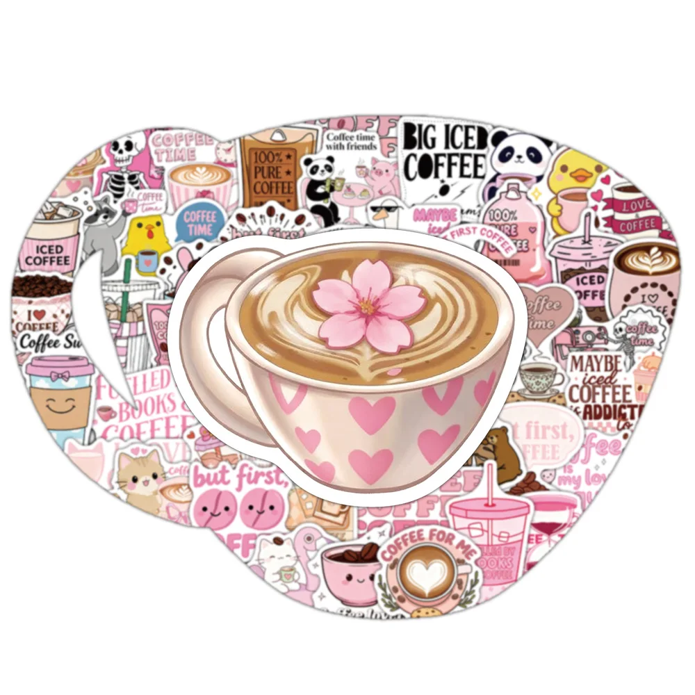 50PCS Pink Coffee Art Stickers Creative Fun Coffee Enthusiasts Gift Collection Decoration Phone Case Scrapbook Guitar Water Cup