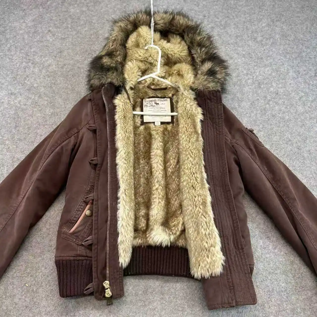 Autumn Winter Vintage Windproof Hooded Jacket Lambswool Lining Warm Zipper Hoodie Women Cotton Brown Zipper Jackets Y2k Coat