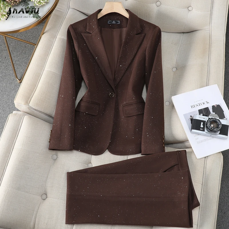 

NAVIU High End Slim 2 Piece Sets Office Wear Women 2025 New Fashion Turn Down Collar Single Button Blazer And Pants