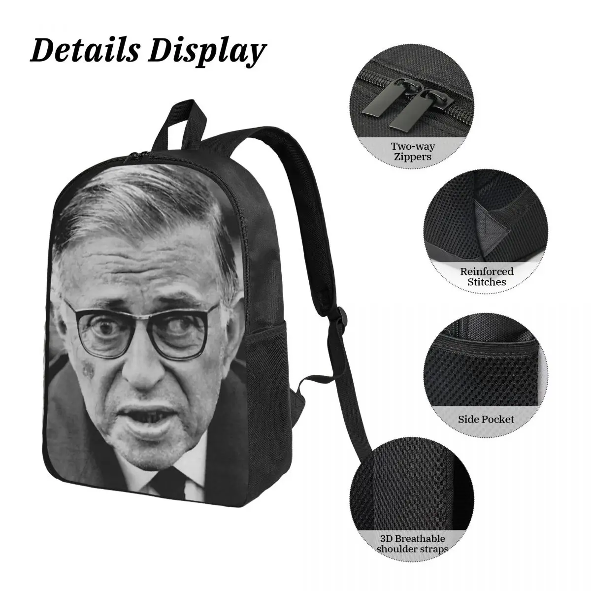 Jean-Paul Sartre Zaino Studente Ragazzi Ragazze BookBag Borsa da scuola Borse a tracolla per computer Borsa da pranzo isolata 3ps Astuccio