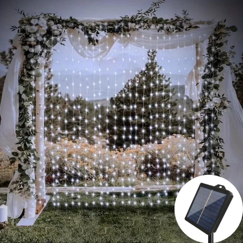 

Светодиодные гирлянды-шторы на солнечных батареях, 8 режимов, для свадеб, декора комнаты, украшения сада, декора на День святого Валентина и Рамадан