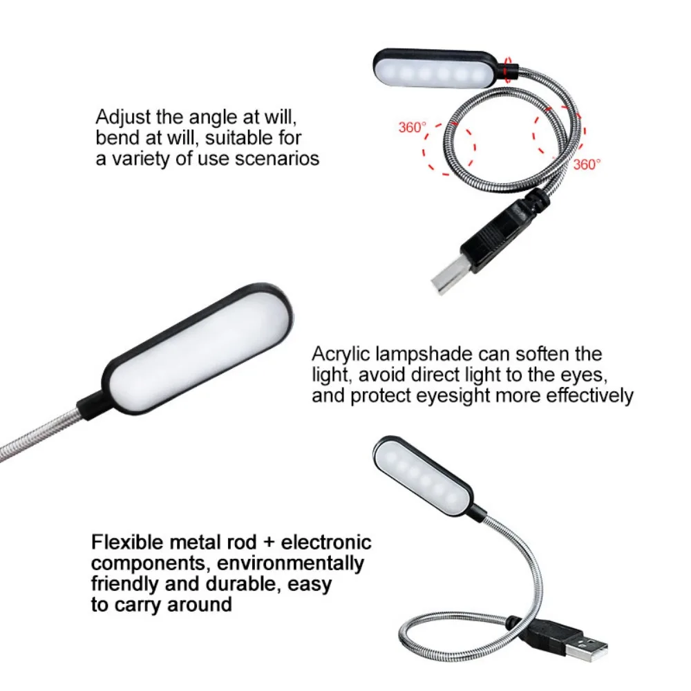 Led Bureau Draagbare Usb Plug In Graden Nachtlampje Flexibele Verstelbare Tafellamp Leesboek Licht Voor Laptop Pc