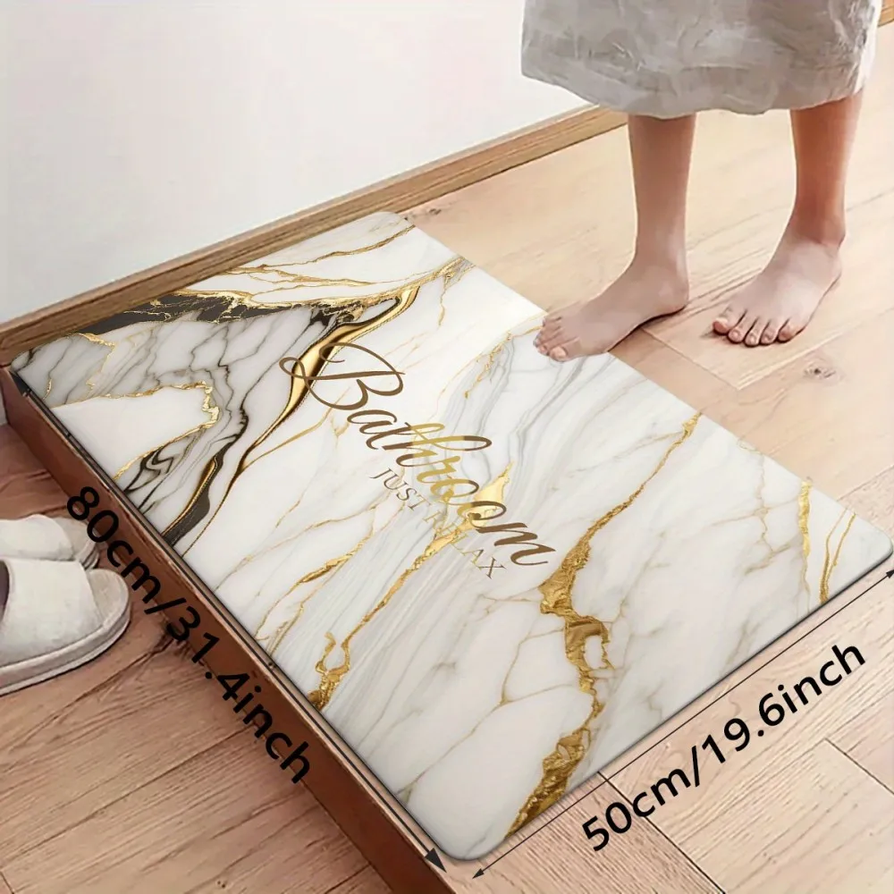 سجادة حمام VIKAMA بنمط رخامي ذهبي رملي أبيض، سجادة حمام مضادة للانزلاق للحمامات والدش وحصائر أبواب المطبخ #6