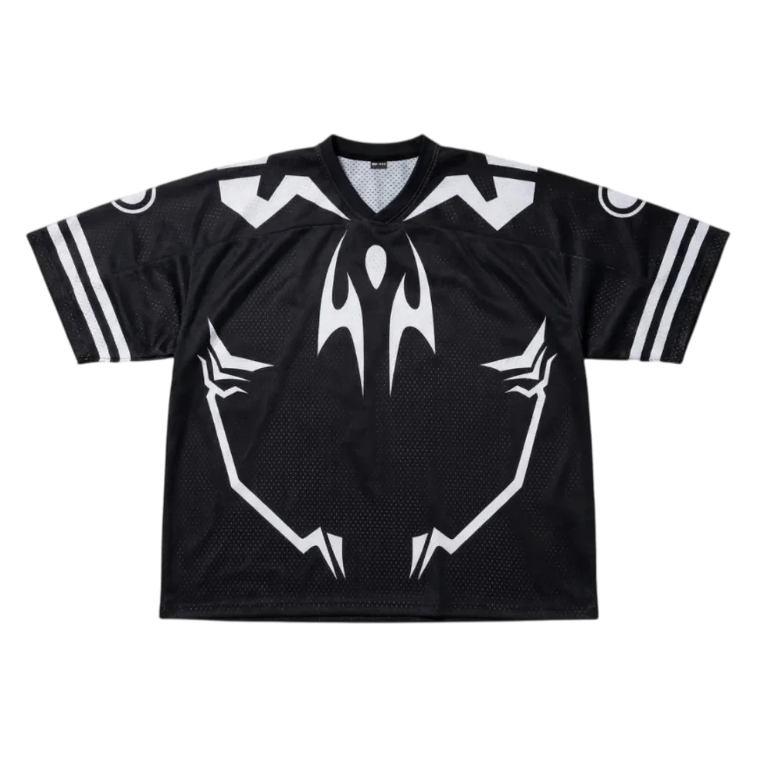America Retro Cursed Vessel Football Jersey Sukuna Anime Print V-Neck Short Sleeve Oversized T-Shirt Streetwear Family Matching