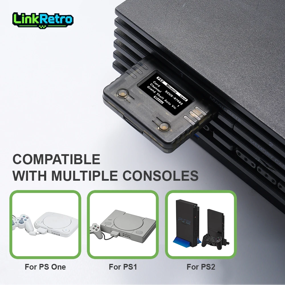 Emulador de Cartão de Memória Multifuncional LinkRetro OLED SD2PSX SD2PSXTD Firmware USB-C para Consoles de Jogos Retro Sony PS One / PS1 / PS2