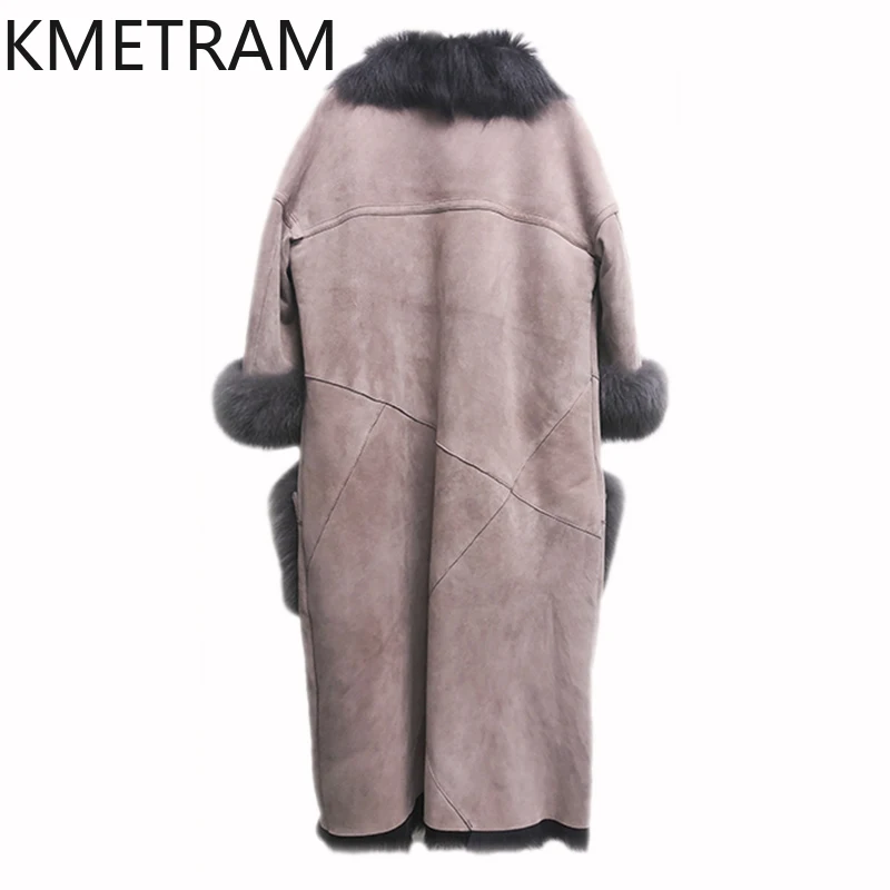 Veste de fourrure Double face en laine de chèvre naturelle pour femme, manteau Long de haute qualité en vraie fourrure, vêtements d'hiver pour femme, 2025 шу onder