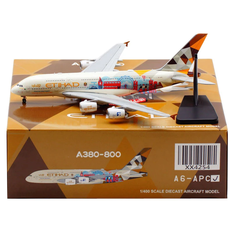 รีวิวโมเดลเครื่องบิน Diecast 1:400 รุ่น A380 A6-APC ของสายการบิน Eithad แบบจำลองโลหะสำหรับสะสม