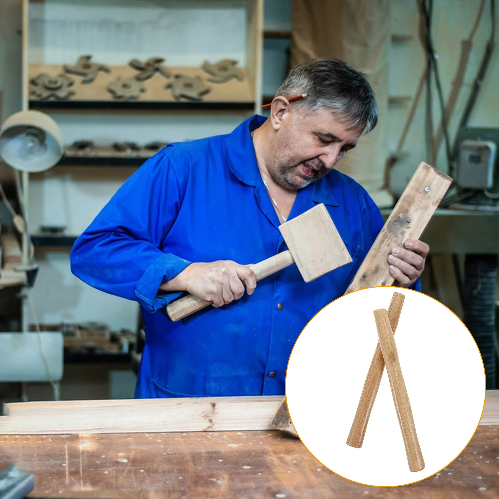 

2pcs Wooden Replacement Durable Wood Handle For Wooden Handle For Hammer Repair Hammer Parts Outdoor Use Tool Accessory