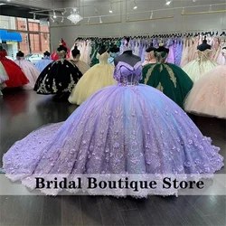 Lavender Purple Beads Appliques Ball Gown Quinceanera Dresse 2024 Flowers Crystals Vestidos De 15 Años Custom