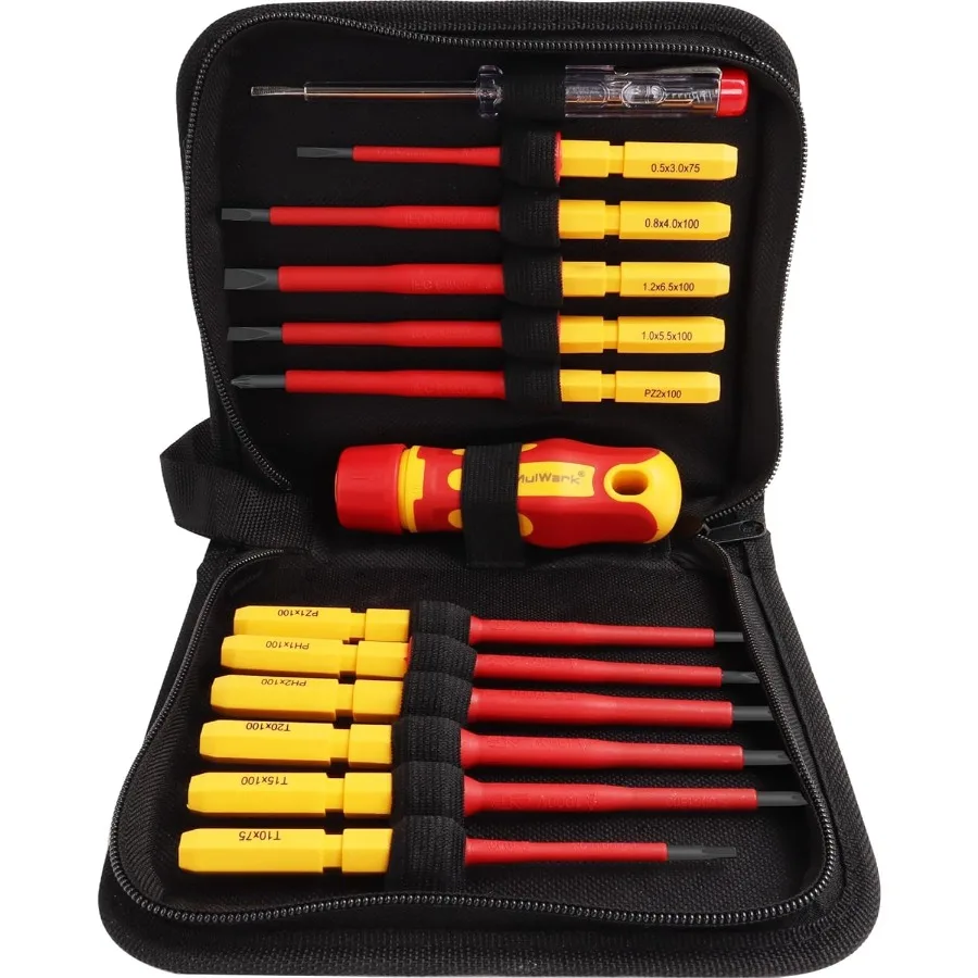 13Piece Premium CRV Insulated Screwdriver Set with 1000V Safety Rating Includes Phillips Slotted Pozidriv and Torx Tips for Hig