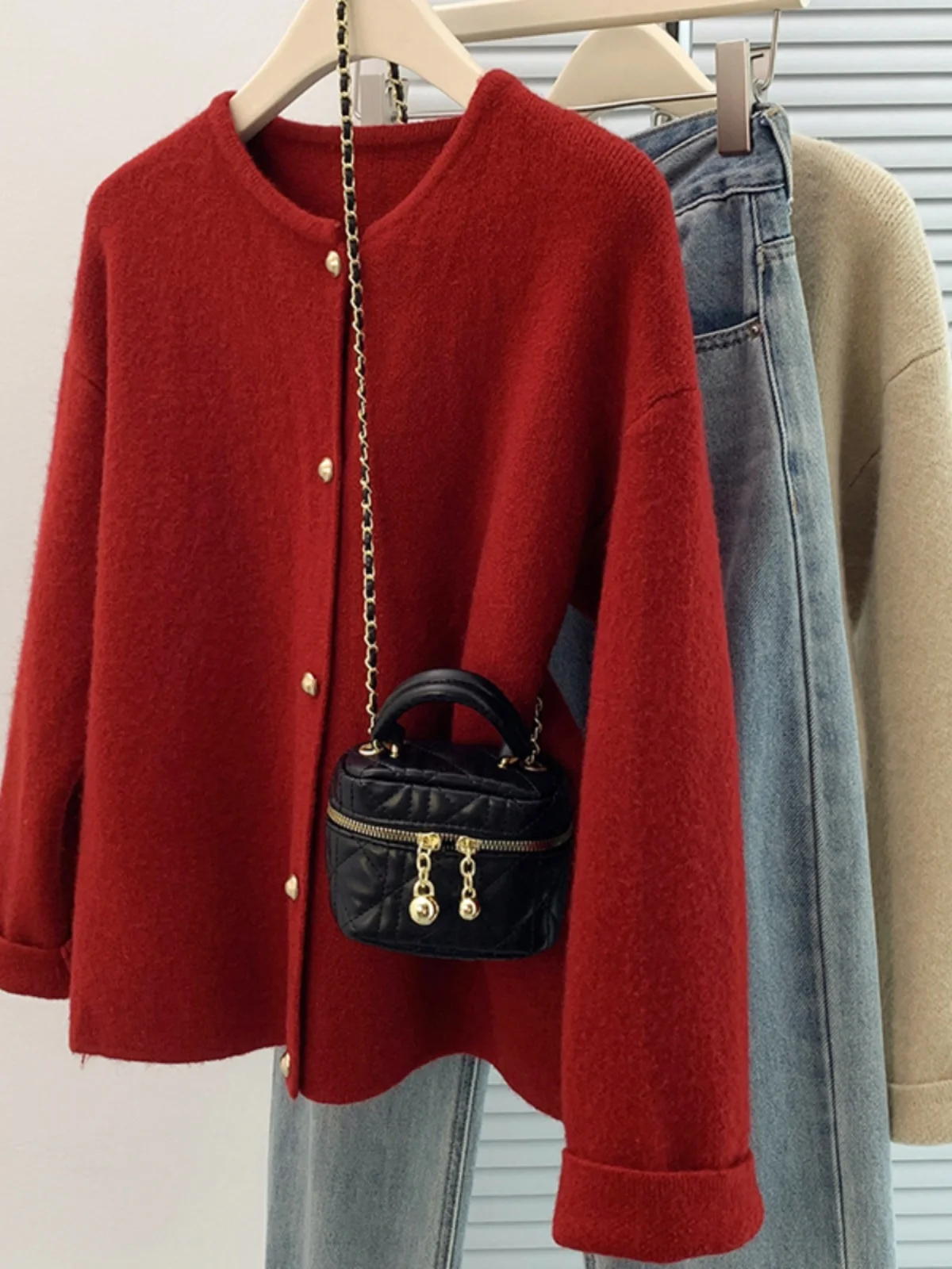 

Ретро-кардиган с длинными рукавами, красный, вязаный, женский, мягкий, уютный, в корейском стиле, повседневная верхняя одежда, пальто