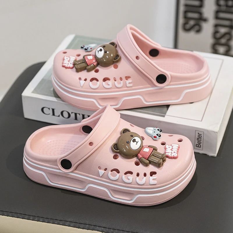 Sandalias tipo zapatilla para niños, zuecos para niñas, calzado para jardín de verano, zapatillas EVA, cómodas sandalias con bonito oso de dibujos animados para niñas