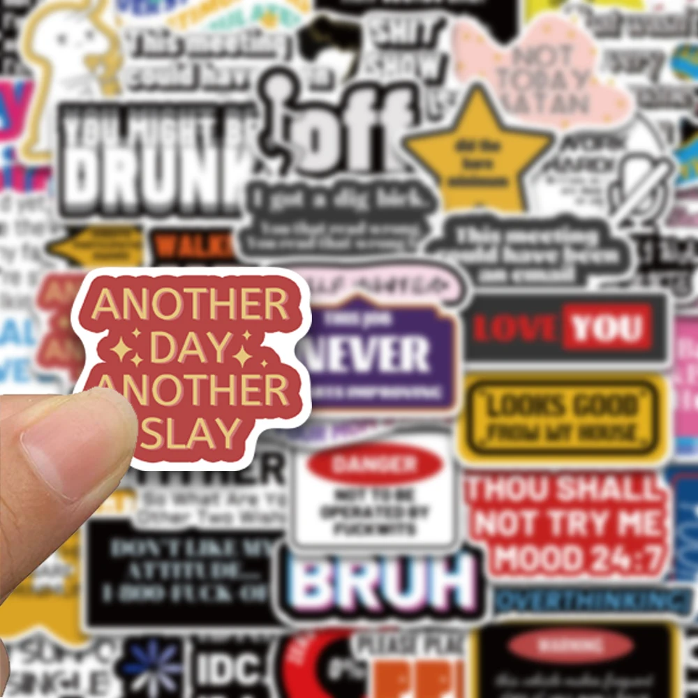 50pcs adult funny humorous text series stickers, suitable for decorating tablets, suitcases, water bottles, waterproof stickers image 3