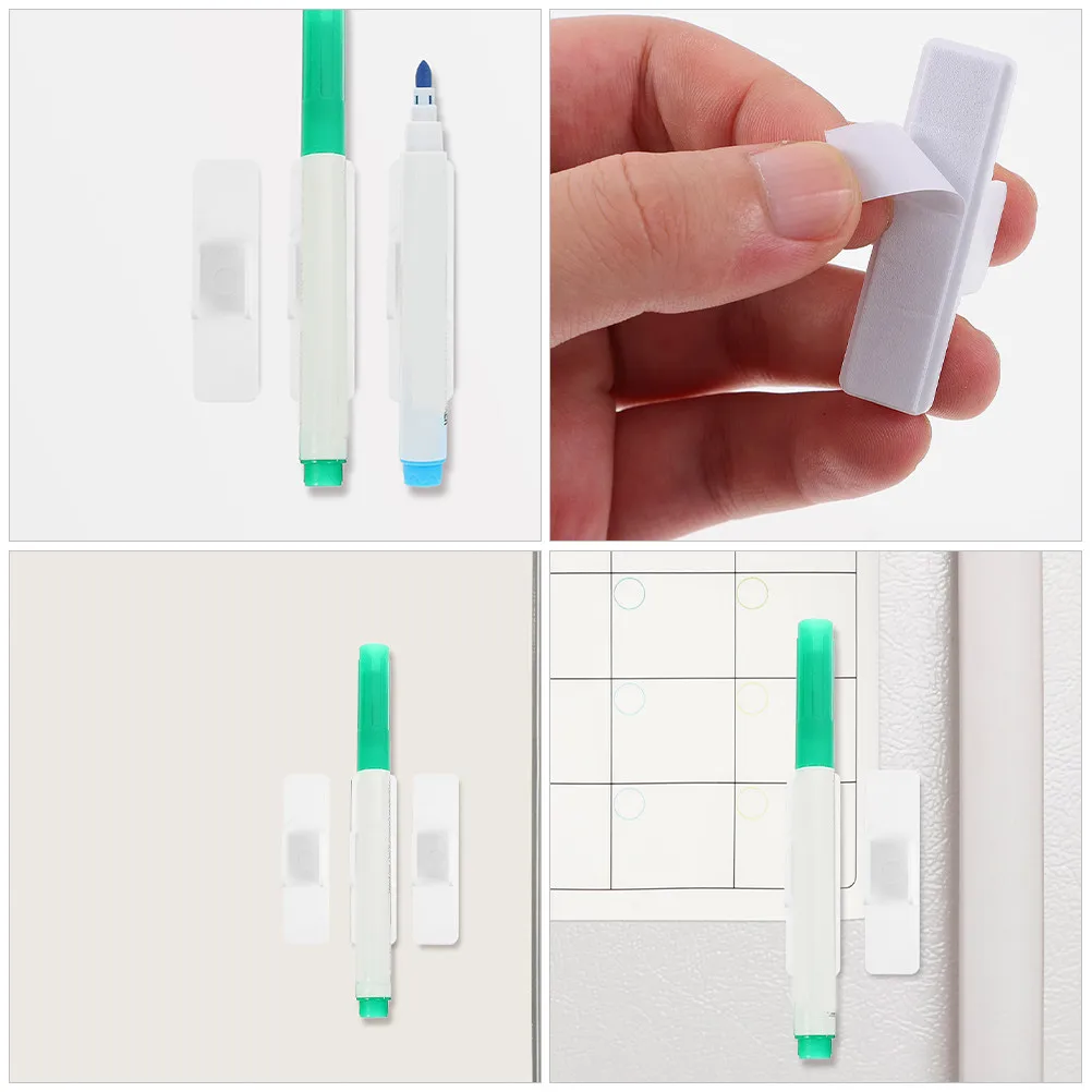 Pen Holder Clips Desk Pencil Fixing Clamps Adhesive Office Convenient Mini Whiteboard Pen-holder for Clipboard